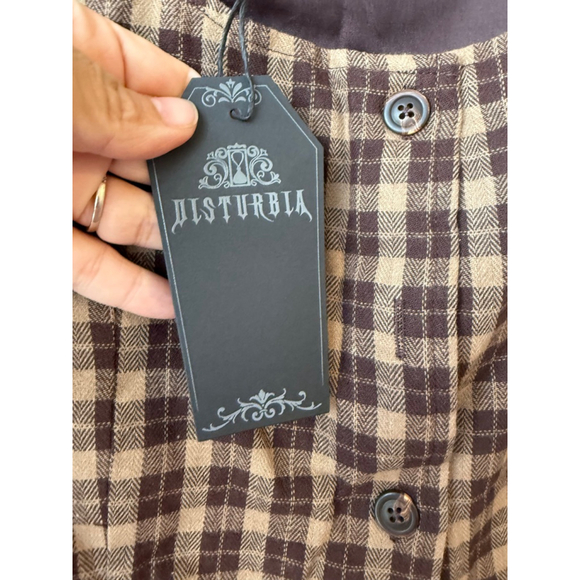 Women's Disturbia Brown & Beige Plaid Pinafore Mini Dress US 10 - Picture 6 of 10
